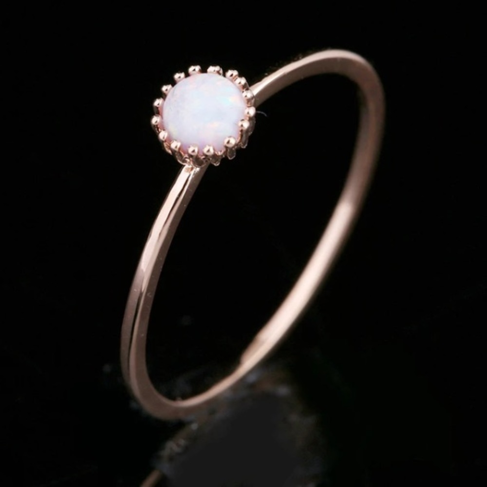 NEW Delicate Round Opal Rose Gold Ring - Picture 5 of 7